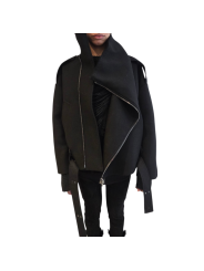 Blouson noir col yack ceinture Isabel Benenato Femme DW02 01 vêtement créateur mode boutique Strasbourg shop store style