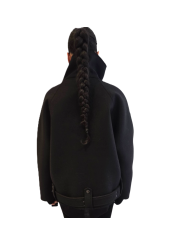 Blouson noir col yack ceinture Isabel Benenato Femme DW02 01 vêtement créateur mode boutique Strasbourg shop store back