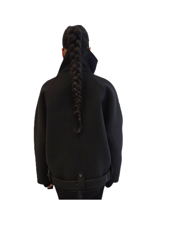 Blouson noir col yack ceinture Isabel Benenato Femme DW02 01 vêtement créateur mode boutique Strasbourg shop store back