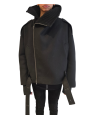 Blouson noir col yack ceinture Isabel Benenato Femme DW02 01 vêtement créateur mode boutique Strasbourg shop store closed