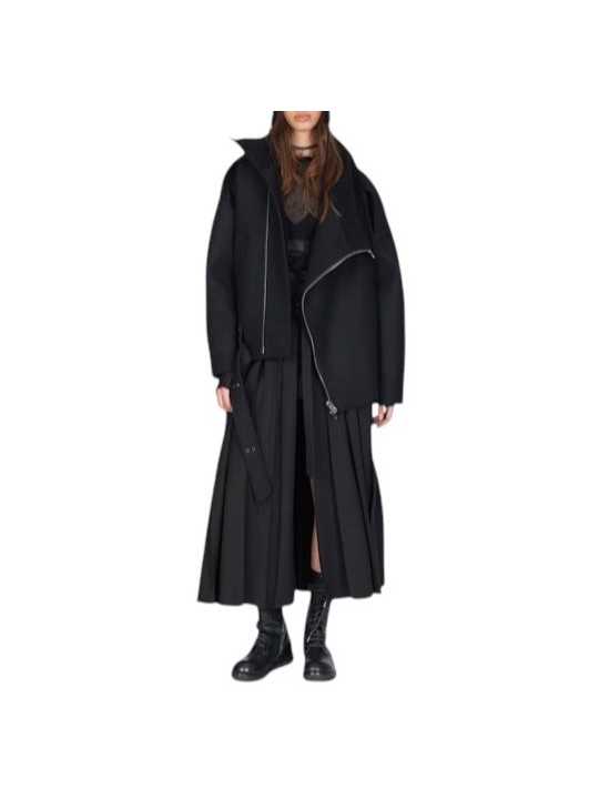 Blouson noir col yack ceinture Isabel Benenato Femme DW02 01 vêtement créateur mode boutique Strasbourg shop store look