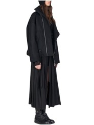Blouson noir col yack ceinture Isabel Benenato Femme DW02 01 vêtement créateur mode boutique Strasbourg shop store side