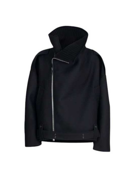 Blouson noir col yack ceinture Isabel Benenato Femme DW02 01 vêtement créateur mode boutique Strasbourg shop store style
