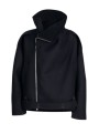 Blouson noir col yack ceinture Isabel Benenato Femme DW02 01 vêtement créateur mode boutique Strasbourg shop store style