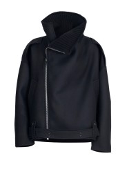 Blouson noir col yack ceinture Isabel Benenato Femme DW02 01 vêtement créateur mode boutique Strasbourg shop store flat