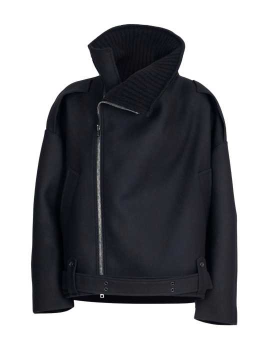 Blouson noir col yack ceinture Isabel Benenato Femme DW02 01 vêtement créateur mode boutique Strasbourg shop store flat