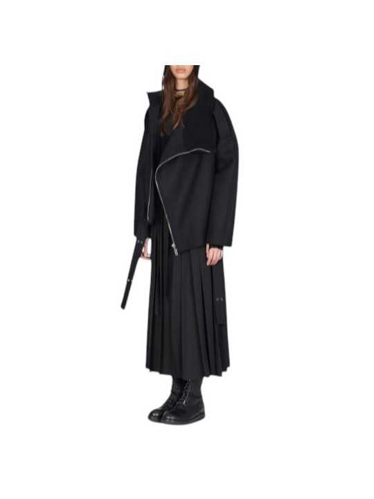 Blouson noir col yack ceinture Isabel Benenato Femme DW02 01 vêtement créateur mode boutique Strasbourg shop store profil