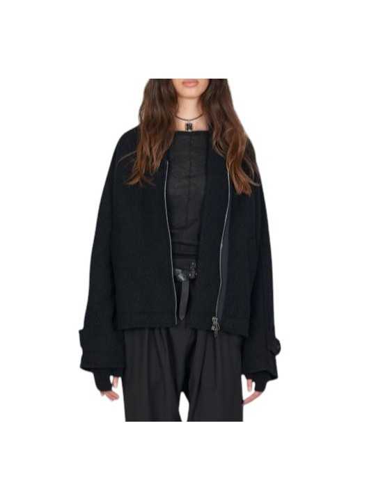 Blouson court col v noir yack dos Isabel Benenato Femme DW42 01 vêtement créateur mode boutique Strasbourg shop front