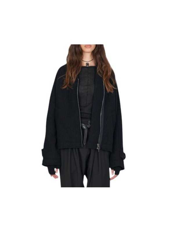 Blouson court col v noir yack dos Isabel Benenato Femme DW42 01 vêtement créateur mode boutique Strasbourg shop front