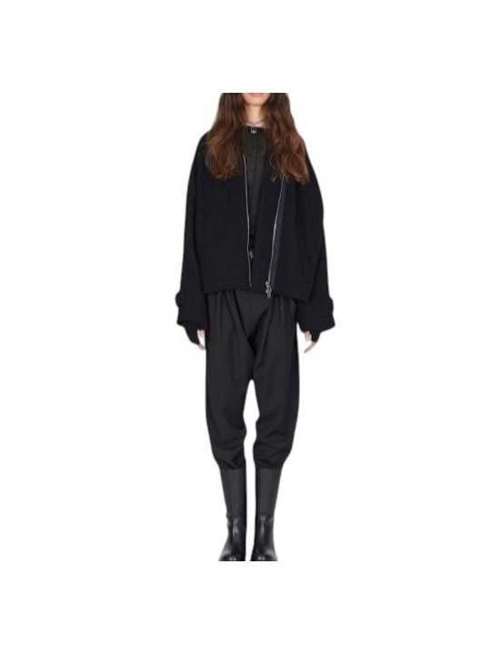 Blouson court col v noir yack dos Isabel Benenato Femme DW42 01 vêtement créateur mode boutique Strasbourg shop look
