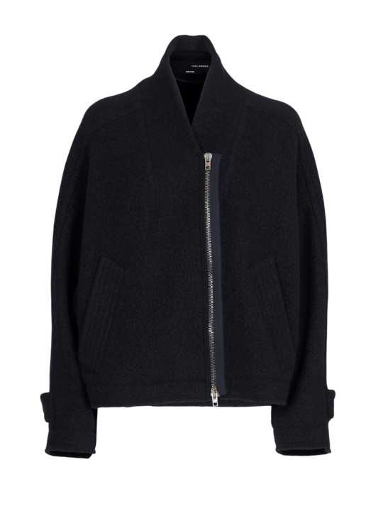 Blouson court col v noir yack dos Isabel Benenato Femme DW42 01 vêtement créateur mode boutique Strasbourg shop flat