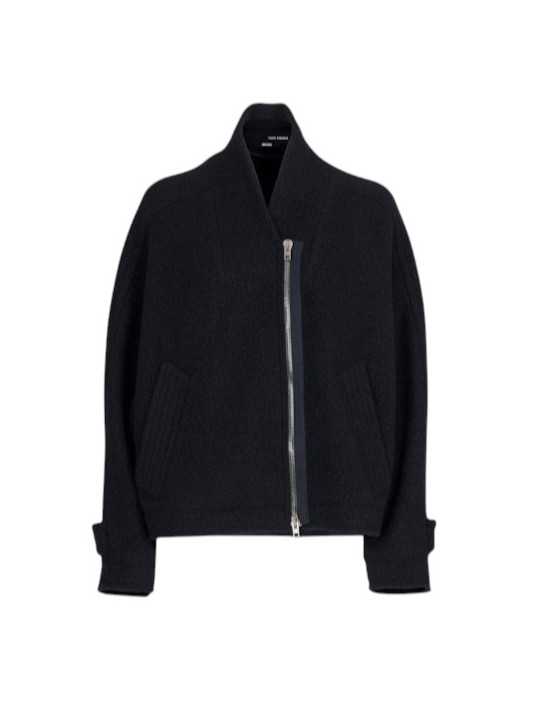 Blouson court col v noir yack dos Isabel Benenato Femme DW42 01 vêtement créateur mode boutique Strasbourg shop flat2