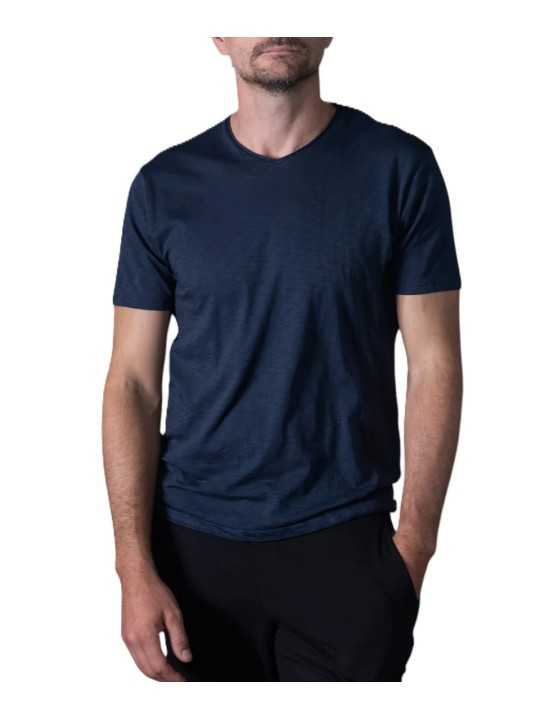 T-shirt Milo flammé col v bleu Odyssee coton Pima Anonym Homme vêtement mode cool boutique Strasbourg shop store front