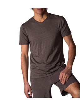 T-shirt Milo flammé moka café col v coton Pima Anonym Homme vêtement mode cool boutique Strasbourg shop store front