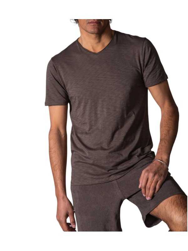 T-shirt Milo flammé moka café col v coton Pima Anonym Homme vêtement mode cool boutique Strasbourg shop store front