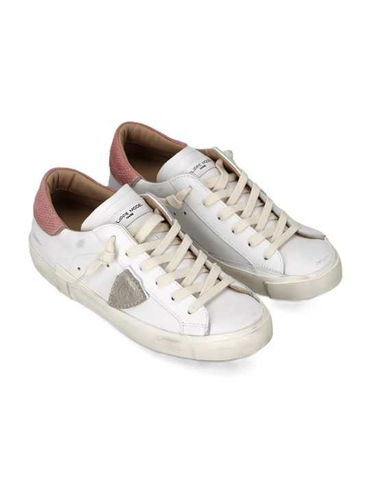 Sneakers Paris cuir blanc spoiler rose Philippe Model Femme PRLD VD05 Strasbourg boutique shop store online baskets front