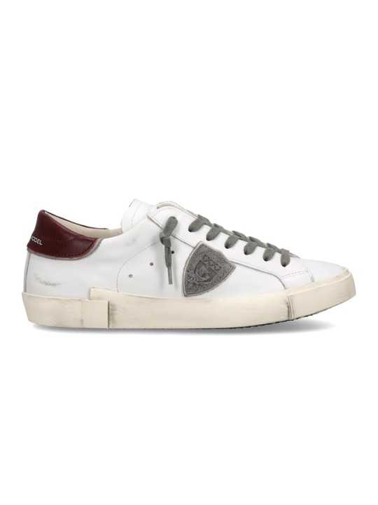 SNEAKERS PARIS CUIR BLANC SPOILER ROUGE PRLU V038 PHILIPPE MODEL HOMME baskets boutique Strasbourg shop store online STYLE