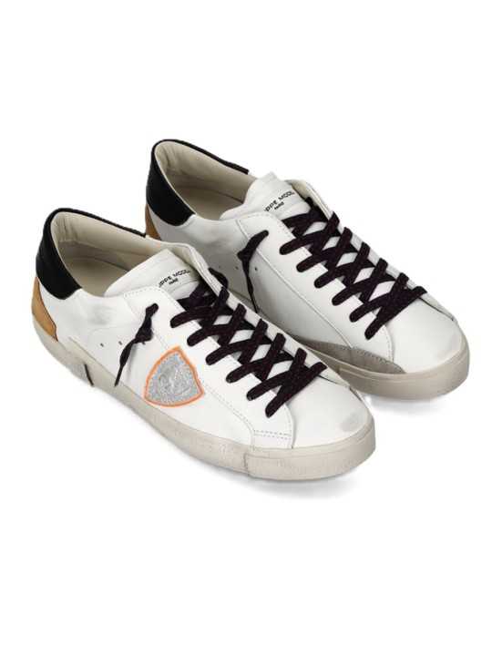 SNEAKERS PARIS CUIR BLANC LOGO ARGENT ORANGE PRLU WX58 PHILIPPE MODEL HOMME baskets boutique Strasbourg store shop VUE