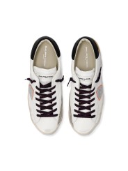 SNEAKERS PARIS CUIR BLANC LOGO ARGENT ORANGE PRLU WX58 PHILIPPE MODEL HOMME baskets boutique Strasbourg store shop LOOK