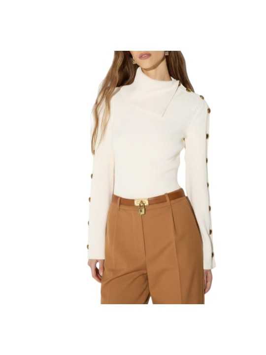 Pull marin écru burro boutons manche Elisabetta Franchi femme MK03S 000101 193 boutique Strasbourg vêtement mode shop store fr