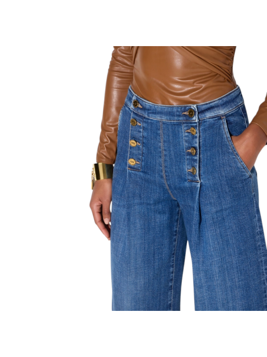 JUPE CULOTTE JEANS A PONT BRUT DELAVEE PJ19N 006372 139 Elisabetta Franchi Strasbourg porté