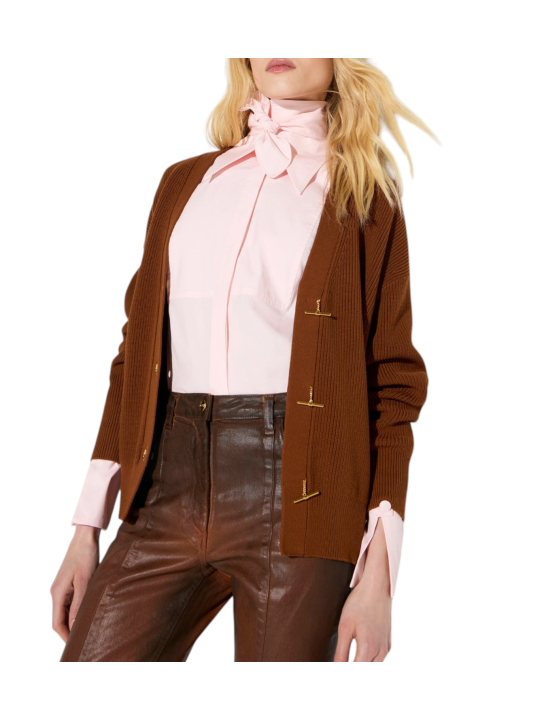 GILET OVERSIZE BOUTON CHAINE BARETTE GOLD CARAMEL CIGARO MK01S 000101 FK3 Elisabetta Franchi Strasbourg vêtement mode shop front