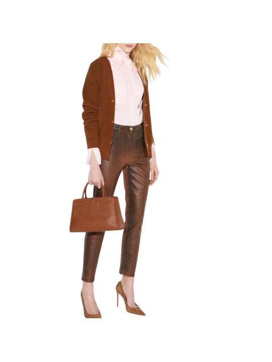 GILET OVERSIZE BOUTON CHAINE BARETTE GOLD CARAMEL CIGARO MK01S 000101 FK3 Elisabetta Franchi Strasbourg vêtement mode shop look
