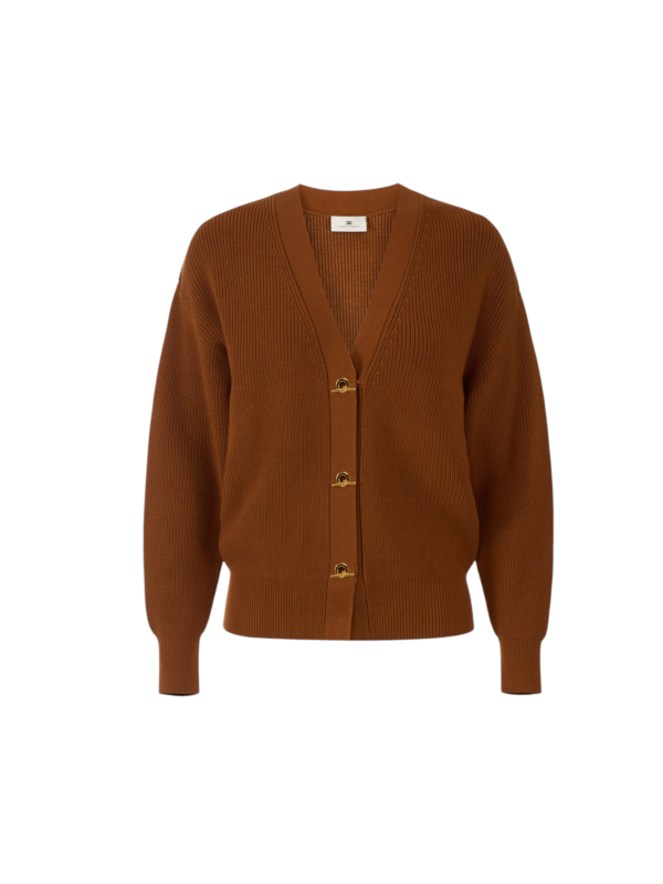 GILET OVERSIZE BOUTON CHAINE BARETTE GOLD CARAMEL CIGARO MK01S 000101 FK3 Elisabetta Franchi Strasbourg vêtement mode shop flat