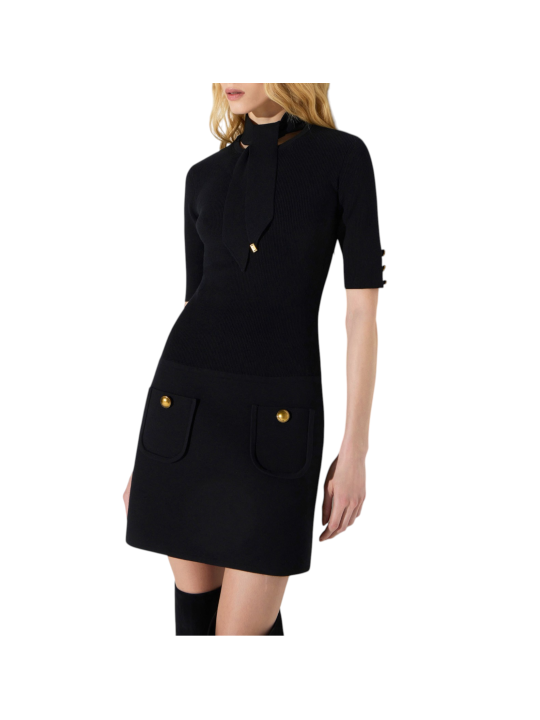 ROBE NOIRE COURTE MAILLE POCHES PLAQUEES AM04S 000101 110 ELISABETTA FRANCHI Strasbourg vêtement shop mode concept store front