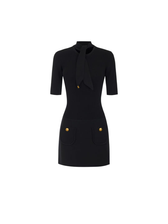 ROBE NOIRE COURTE MAILLE POCHES PLAQUEES AM04S 000101 110 ELISABETTA FRANCHI Strasbourg vêtement shop mode concept store flat