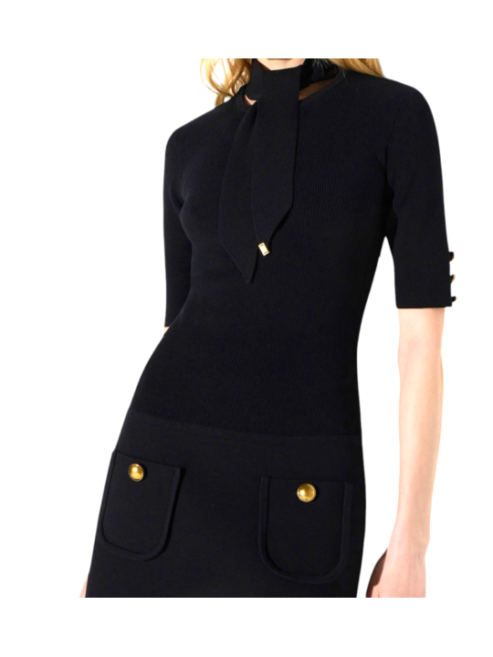 ROBE NOIRE COURTE MAILLE POCHES PLAQUEES AM04S 000101 110 ELISABETTA FRANCHI Strasbourg vêtement shop mode concept store détail