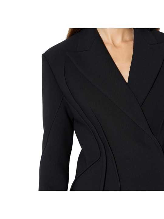 MANTEAU NOIR COUTURE LONG PINCES DOS CP004 66E1 6387 110 ELISABETTA FRANCHI Strasbourg vêtement mode store boutique zoom