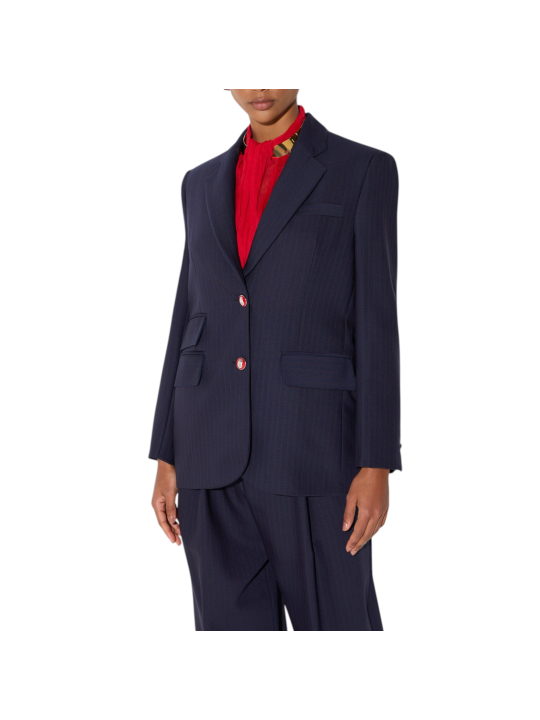 VESTE TAILLEUR LOOSE NAVY RAYE ROUGE BOUTON BLASON ROUGE GI247 6382 F09 Strasbourg vêtement boutique mode concept store shop fro