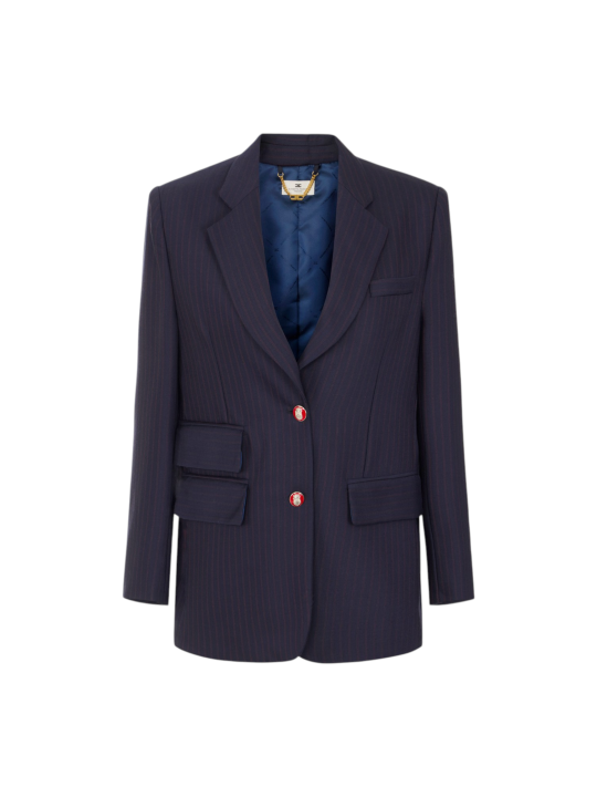 VESTE TAILLEUR LOOSE NAVY RAYE ROUGE BOUTON BLASON ROUGE GI247 6382 F09 Strasbourg vêtement boutique mode concept store shop fla