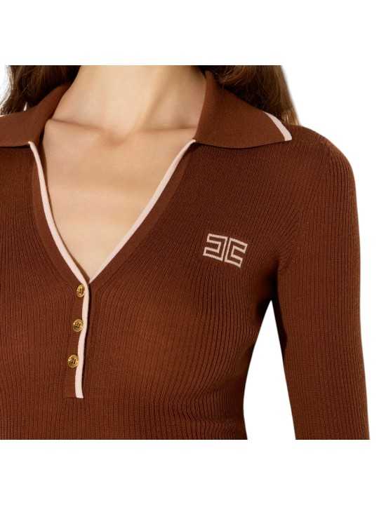 POLO LAINE MANCHE 34 CARAMEL CIGARO MK17B 004477 FQ4 Elisabetta Franchi Strasbourg vêtement mode concept store boutique détail