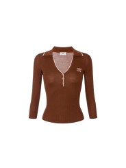 POLO LAINE MANCHE 34 CARAMEL CIGARO MK17B 004477 FQ4 Elisabetta Franchi Strasbourg vêtement mode concept store boutique flat