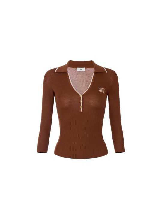 POLO LAINE MANCHE 34 CARAMEL CIGARO MK17B 004477 FQ4 Elisabetta Franchi Strasbourg vêtement mode concept store boutique flat