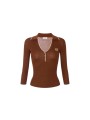POLO LAINE MANCHE 34 CARAMEL CIGARO MK17B 004477 FQ4 Elisabetta Franchi Strasbourg vêtement mode concept store boutique flat