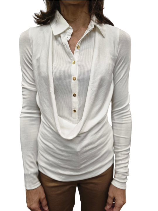 POLO MAILLE EMPIECEMENT DRAPE IVOIRE MD10B 004477 360 Elisabetta Franchi Strasbourg vêtement boutique concept store mode shop f