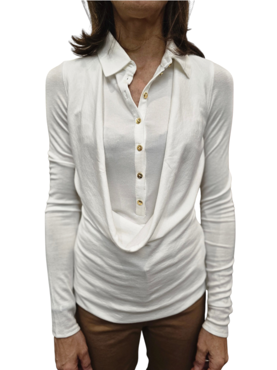 POLO MAILLE EMPIECEMENT DRAPE IVOIRE MD10B 004477 360 Elisabetta Franchi Strasbourg vêtement boutique concept store mode shop s
