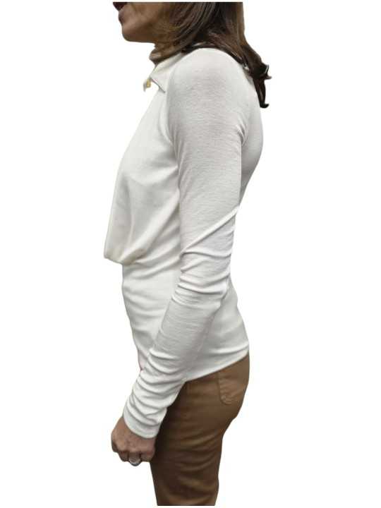 POLO MAILLE EMPIECEMENT DRAPE IVOIRE MD10B 004477 360 Elisabetta Franchi Strasbourg vêtement boutique concept store mode shop p