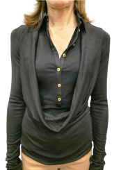 POLO MAILLE EMPIECEMENT DRAPE NOIR MD10B 004477 110 Elisabetta Franchi Strasbourg vêtement boutique concept store mode front
