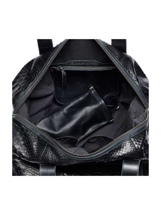 SAC WEEKEND CUIR & PYTHON NOIR ROGER L 121 CLARIS VIROT boutique bag ROGER L CHECK EMBOSSE Strasbourg boutique store in