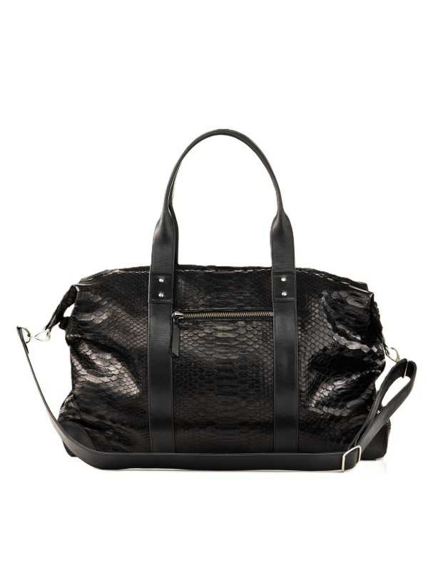 SAC WEEKEND CUIR & PYTHON NOIR ROGER L 121 CLARIS VIROT boutique bag ROGER L CHECK EMBOSSE Strasbourg boutique store 1
