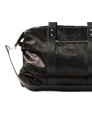 SAC WEEKEND CUIR & PYTHON NOIR ROGER L 121 CLARIS VIROT boutique bag ROGER L CHECK EMBOSSE Strasbourg boutique store d1