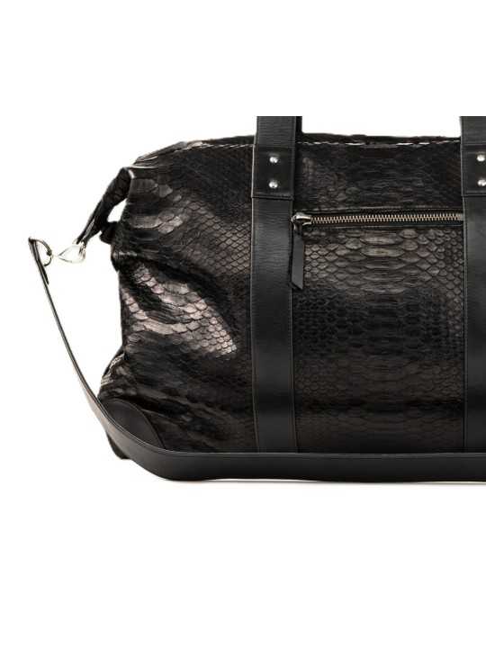 SAC WEEKEND CUIR & PYTHON NOIR ROGER L 121 CLARIS VIROT boutique bag ROGER L CHECK EMBOSSE Strasbourg boutique store d1