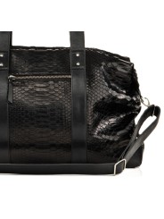 SAC WEEKEND CUIR & PYTHON NOIR ROGER L 121 CLARIS VIROT boutique bag ROGER L CHECK EMBOSSE Strasbourg boutique store d2