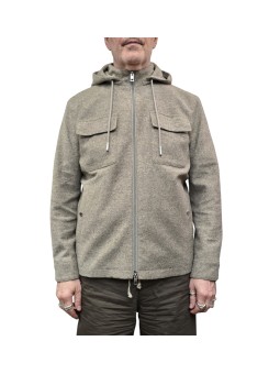 VESTE COL OFF CAPUCHE AMOVIBLE FLANELLE GREIGE CHINE B0 15120 1210 8013 BALDESSARINI homme boutique Strasbourg vêtement mode fr