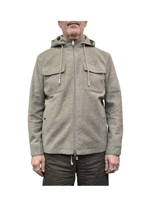 VESTE COL OFF CAPUCHE AMOVIBLE FLANELLE GREIGE CHINE B0 15120 1210 8013 BALDESSARINI homme boutique Strasbourg vêtement mode fr