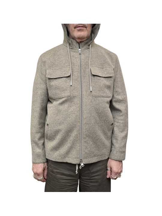 VESTE COL OFF CAPUCHE AMOVIBLE FLANELLE GREIGE CHINE B0 15120 1210 8013 BALDESSARINI homme boutique Strasbourg vêtement mode dv
